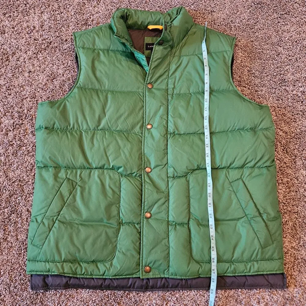 Lands’ End Down‎ Puffer Vest Mens L Green Quilted Snap Front Layering Vest - Picture 2 of 8
